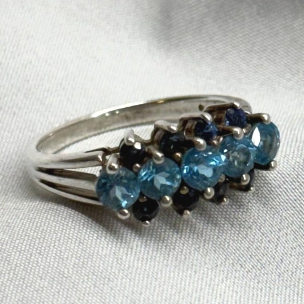 Vintage Sterling Silver Cluster Ring Womens Size 8.5 Blue Good Multi Stone 90s